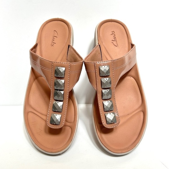 Clarks Wave Walk Pop Toe Post Dusty Pink Jewel Embellished Sandals, Size 8.5 - Picture 7 of 14